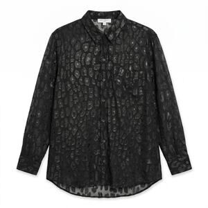 Equipment Paris Black Silk Metallic Leopard Blouse | Size M | Sheer Silk